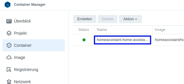 Darstellung eines Klicks auf den Namen des Containers