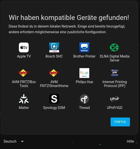 Anzeige verschiedener kompatibler Geräte unter Home Assistant